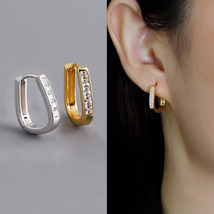 CZ Diamond Inlay Huggie Hoop Earrings Simple Geometric Huggie Hoops Fine Jewelry - £11.41 GBP