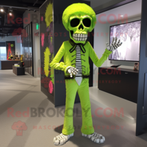 Lime Green Skull mascot costume character dressed with a Dress Pants and Headban - £1,051.39 GBP