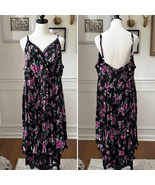 Torrid Midi Challis Surplice Skater Dress Black Purple Pink Floral $65 3 3X - $530.74 MXN