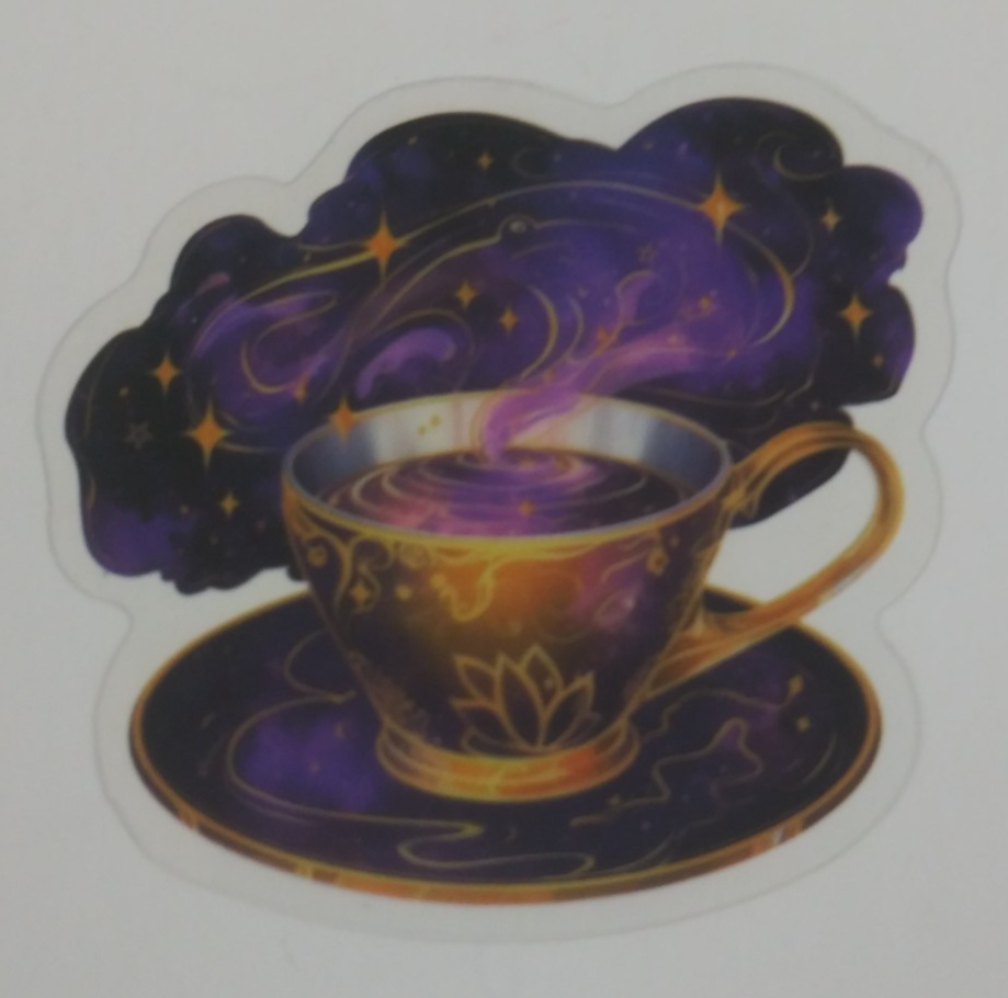 Golden Teacup Of Purple Smokey Drink Transparent Sticker 2&quot; x 2.25&quot; (AO) - $1.64