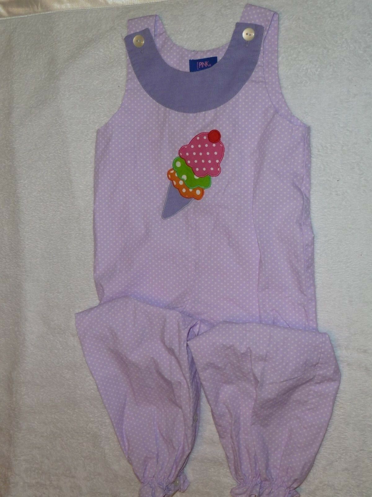 Primary image for PINK COTTON BOUTIQUE JUMPER OVERALLS LAVENDER PURPLE ICE CREAM CONE 24 M BUBBLE