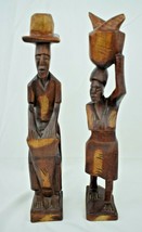 Hand Carved Wooden African Figures Pair  13.5 inches Tall Vintage - £29.87 GBP