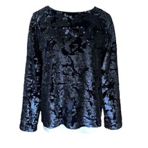 J.O.A. Los Angeles Navy Blue Sequin Velvet Crew Neck Sweater BC2965 Small Shiny - £35.60 GBP