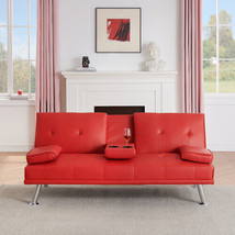 67&quot; Red Leather Multifunctional Double Folding Sofa Bed for Office - £211.72 GBP