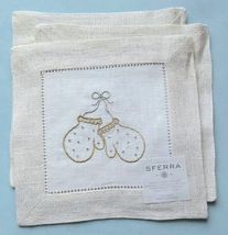 Sferra Embroidered Mittens 3 PC. Holiday Cocktail Napkins Gold/Silver 6x... - $28.61