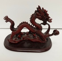 Chinese Asian Red Dragon Statue Figure Wood Resin 4 3/4&quot;W x3&quot;T Decor Vin... - $34.88