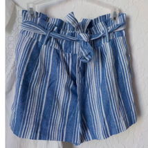 Have Los Angeles Blue Striped Paper Bag Waist Shorts w/ Belt Women size ... - £5.51 GBP