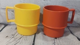 Vintage 70s Tupperware Lot/2 Coffee Mugs Cups Harvest Colors Stackable #1312 - £9.27 GBP