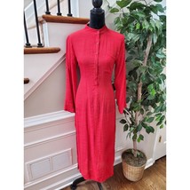 Women&#39;s Solid Red Polyester Long Sleeve Button Front Down Long Casual Ma... - £21.41 GBP