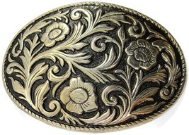 Western Rodeo Cowboy Detailed Floral Scroll Belt Buckle Woman Oval - £30.35 GBP