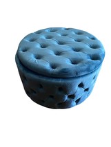 Blue Tufted Round Ottoman/Storage - £63.50 GBP