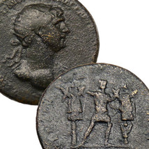 TRAJAN. Dupondius. Emperor holding Trophies. Large Roman Empire Coin. Rome mint - £97.96 GBP