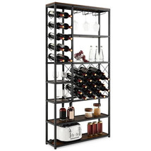 Industrial Floor Wine Rack with 3 Rows of Stemware Racks - Color: Rustic... - £107.08 GBP