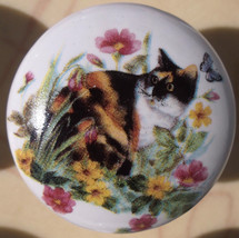 Cabinet Knobs w/ Kitten Calico in Flowers #1 - £4.06 GBP