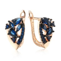 Luxury Blue Natural Zircon English Earrings For Women 585 Rose Gold and ... - $19.92