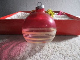 Vintage WWII 2 Era Unsilvered Striped Christmas Tree Glass Ornament 3.25&#39;&#39; - £27.08 GBP