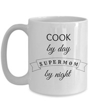 Cook By Day Supermom By Night - Novelty 15oz White Ceramic Chef Mug - Perfect An - £17.32 GBP