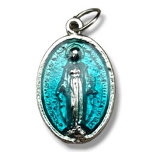 Vintage Catholic Miraculous Mary Blue Enamel Silver Tone Religious Medal... - $10.95