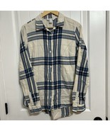 NEW Old Navy MEDIUM TALL Boyfriend Loose Fit Soft Flannel Shirt Blue Pla... - $15.87 CAD
