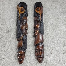 African Folk Art Man Woman Wood Hand Carved Wall Hanging Sculpture Decor - $227.79