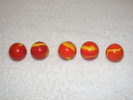 Large Red Orange &amp; Yellow 1.25&quot; In Width (3.175 Cm) Marbles Lot Of 5 Guc - £18.37 GBP