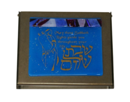 Gary Rosenthal Vintage Judaica Fused Glass Metal Travel Shabbat Candle H... - $54.99