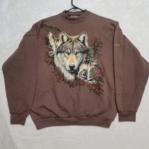 Tultex Sweat Shirt Mens XL Brown Long Sleeve Casual Wolf Graphic - £18.53 GBP