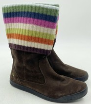 Coach Tatum Boots Womens Size 7 Dark Brown Leather Wool Striped Pull On - £59.35 GBP