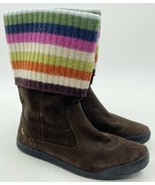 Coach Tatum Boots Womens Size 7 Dark Brown Leather Wool Striped Pull On - €64,48 EUR