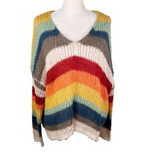 Elan Sweater Rainbow Oversized Open Knit Stripes Large V-Neck - £22.93 GBP