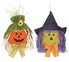 Pumpkin and Witch Head Burlap Halloween Wall Hanging Set - $23.95