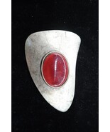 Vtg Abstract MCM Silver Tone Statement Brooch w/ Carnelian Color Stone 4&quot; - $112.01 CAD