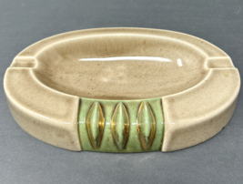 Vintage Mid Century Modern OVAL Ceramic ASHTRAY Chartreuse GREEN and Tan... - $443.79 MXN