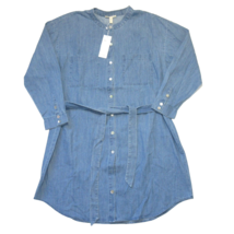 NWT Eileen Fisher Mandarin Collar Shirtdress Blue Organic Cotton Drapey Denim M - £77.85 GBP