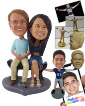 Personalized Bobblehead Couple Sitting On The Bench Wearing Casual Clothes - Wed - £186.96 GBP