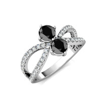 1.29 Carat Black Diamond Forever Us 2 Stone Crossover Ring 14K White Gold - £1,357.30 GBP