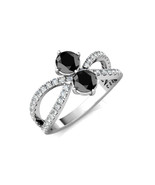 1.29 Carat Black Diamond Forever Us 2 Stone Crossover Ring 14K White Gold - £1,360.59 GBP