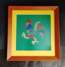 Vintage Framed Crewel Embroidery Rooster Needlepoint Matte Farmhouse Country 10&quot; - £14.69 GBP