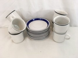 Sigma Japan 402 Blue Band Stoneware Coffee Cups with Saucers (4) - £22.52 GBP