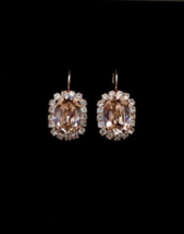 2Ct Oval Cut Lab-Created Morganite Halo Drop Earrings 14K Rose Gold over Silver - £73.82 GBP