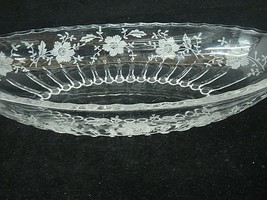 Vintage Clear Glass Oval Relish Dish with Etched Flowers Ribbed Bottom 1... - $9.40