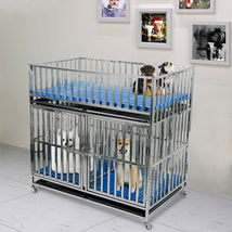48&quot; Double-Deck Heavy Duty Stainless Steel Dog Cage Kennel Crate with Divider - £569.25 GBP