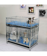 48&quot; Double-Deck Heavy Duty Stainless Steel Dog Cage Kennel Crate with Di... - £575.93 GBP
