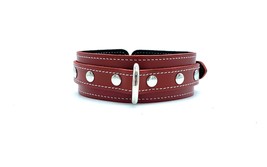 BDSM Red Leather &amp; White Stitching Tango Collar &amp; Leash Set with Silver Hardware - £84.20 GBP