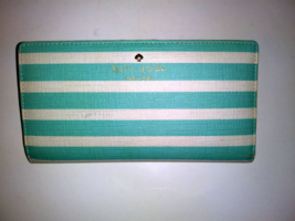 Kate Spade New York Leather Slim Bifold Wallet Staci Blue &amp; White Stripes Lined - £13.63 GBP