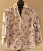 Drapers &amp; Damons White blue Black Floral button down shirt Misses size S... - £11.81 GBP