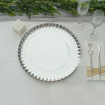 20 13&quot;&quot; Silver Round Paper Serving Trays Scalloped Rim Design Disposable Wedding - £32.82 GBP