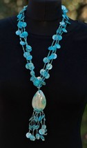 Blue Shell Necklace Vintage Boho Long Multistrand Used Ethnic Beach Jewelry - £20.17 GBP