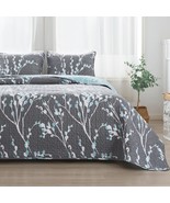 Andency Queen Quilt Bedding Set Grey Blue (96X90 Inch), 3 Pieces Floral - $69.89 CAD