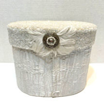 Dillards 2009 Off White Beaded Satin Lined Ornate Hat Box 9.5 x 7.5 x 7 ... - $35.37